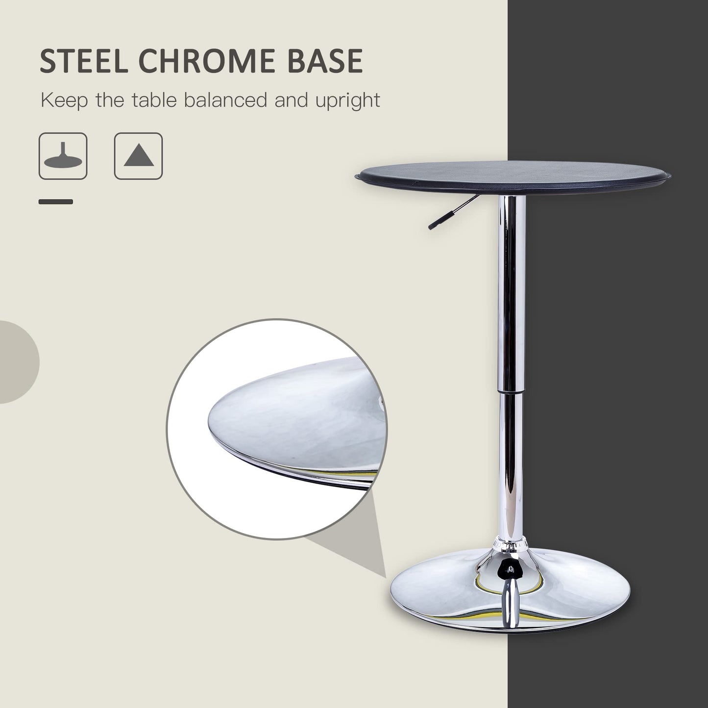 - HOMCOM Adjustable Round Bistro Bar Table | PVC Leather Top | Steel Base -