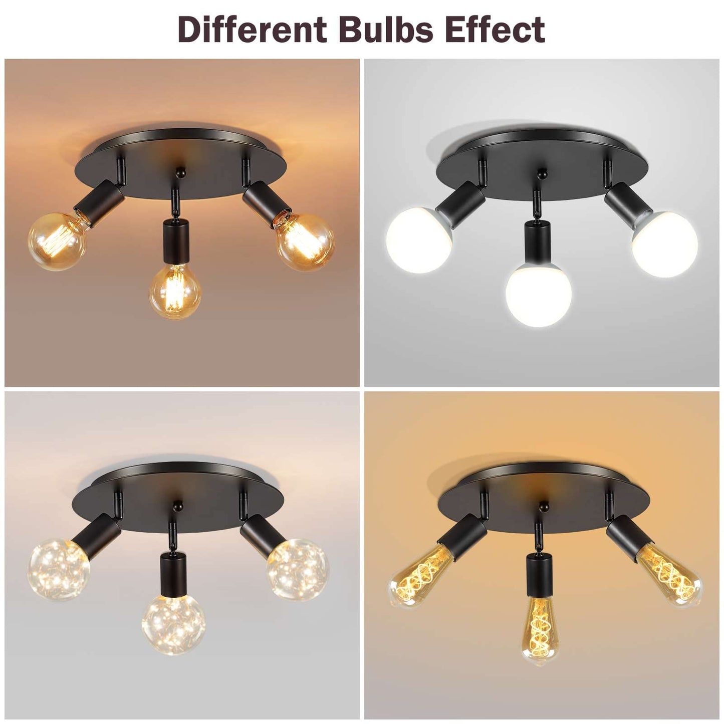 - Lightsjoy Vintage Ceiling Light 3 Way Rotatable -