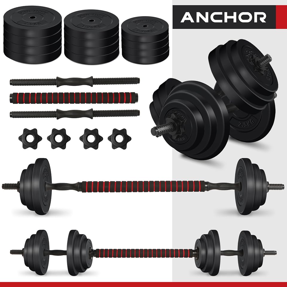 Anchor's Adjustable Dumbbells Weights set for Men Women, Dumbbell hand weight Polyvinyl Chloride Barbell Perfect for Bodybuilding fitness weight lifting training home gym equipment free weights (20)