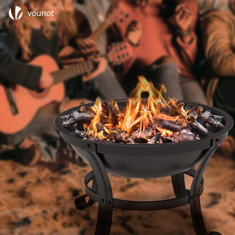 - VOUNOT Fire Pit for Garden with Lid and Poker, Outdoor Heater Charcoal Log Wood Burner