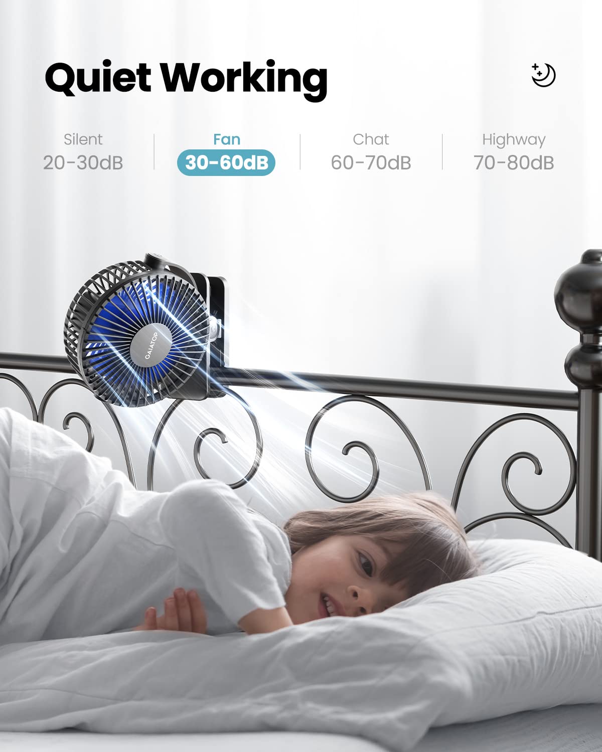 - gaiatop Portable Clip on Fan | Battery Operated | Small Powerful USB Desk Fan | 3 Speed Quiet Rechargeable Mini Table Fan -