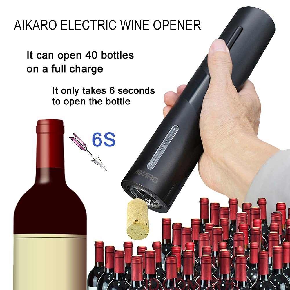 AIKARO Electric Wine Bottle Opener Automatic Electronic Corkscrew, Rechargeable