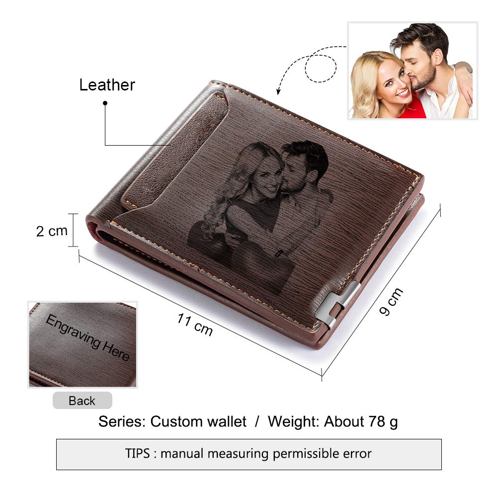 - Kaululu Customised Wallet For Men | Photo Text Engraved Light Brown Leather -