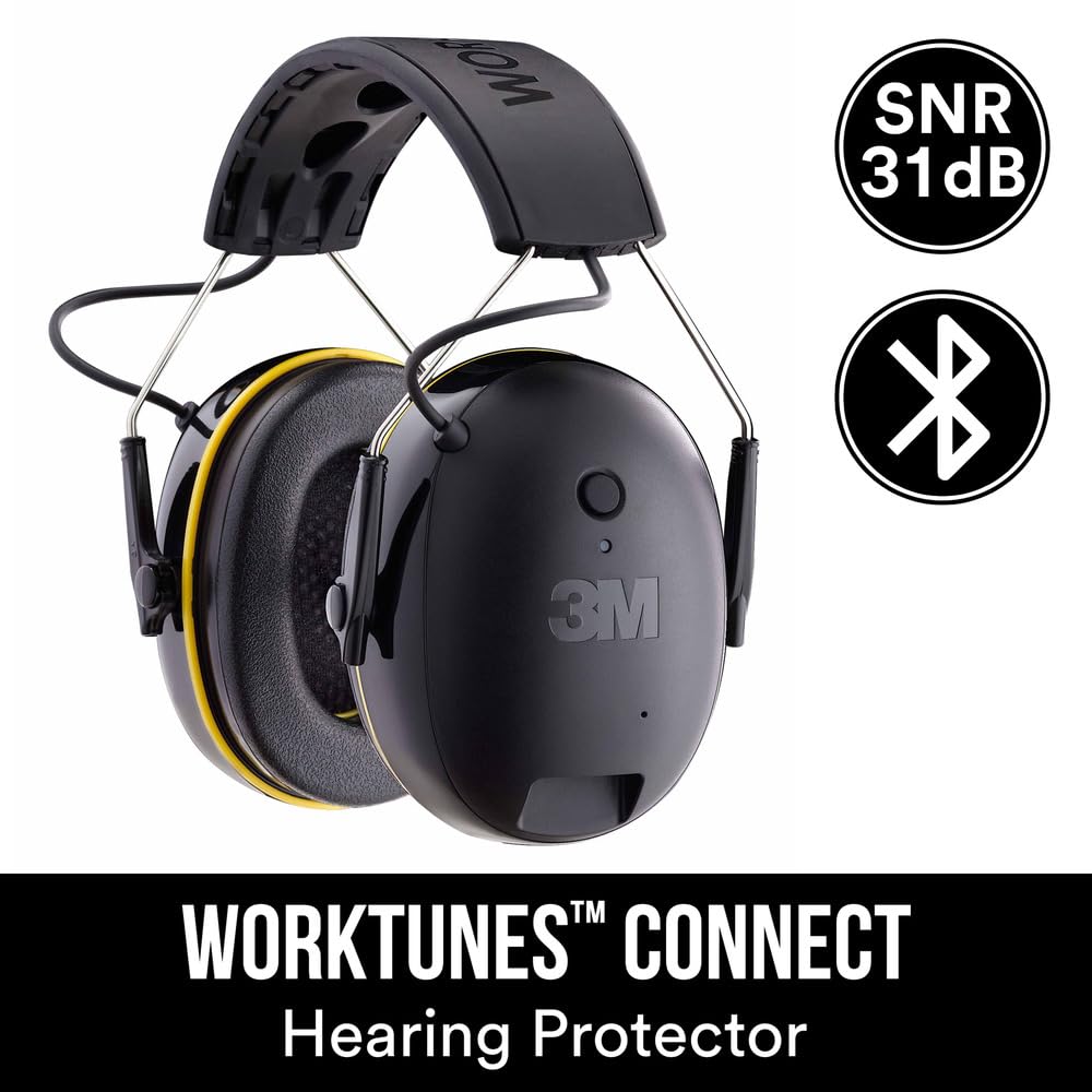 3M WorkTunes Connect, Bluetooth Ear Defenders Wireless, 90543EC1, Hearing Protector Earmuffs, Connect your Mobile Phone, 30+ hours battery life, Rechargeable, (94-105 dB), Black, 4.02x7.44x5.91