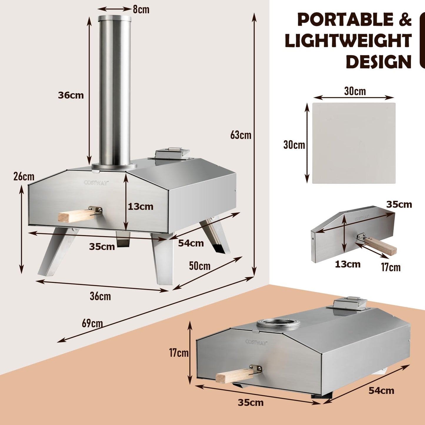 - TANGZON 12” Outdoor Pizza Oven | Multi-Fuel Stainless Steel Pizza Maker -