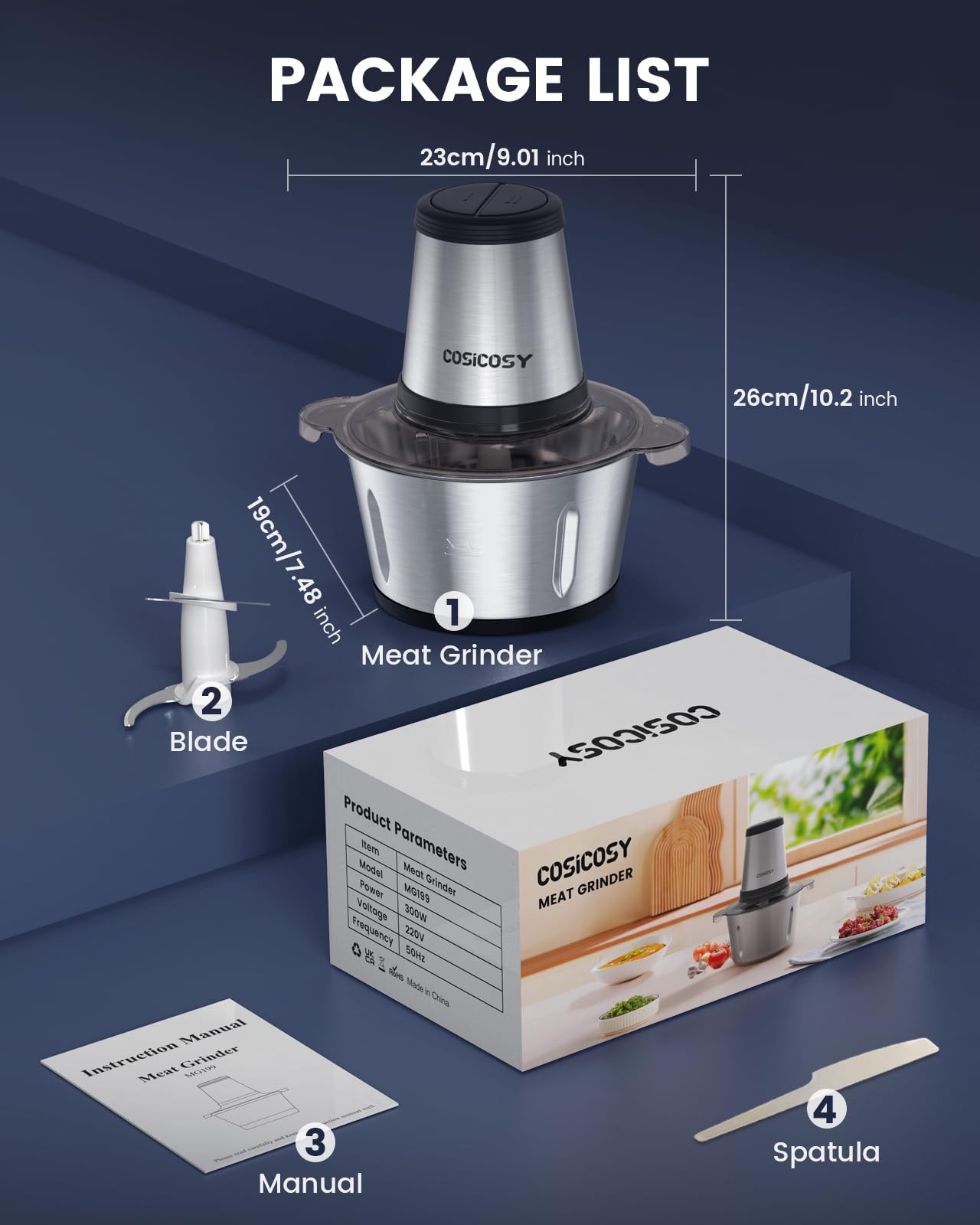 - Food Processor | Cosicosy 2L Meat Grinder with 4 Durable Blades | 2 Speed Adjustable Food Grinder Stainless Steel Food Chopper -