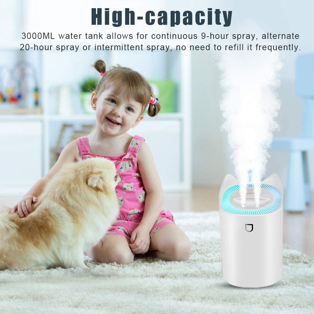 - Humidifier By Waiybbit | 3L Humidifier | 3 Mist Modes, 2 Nozzles, Auto Shut Off -