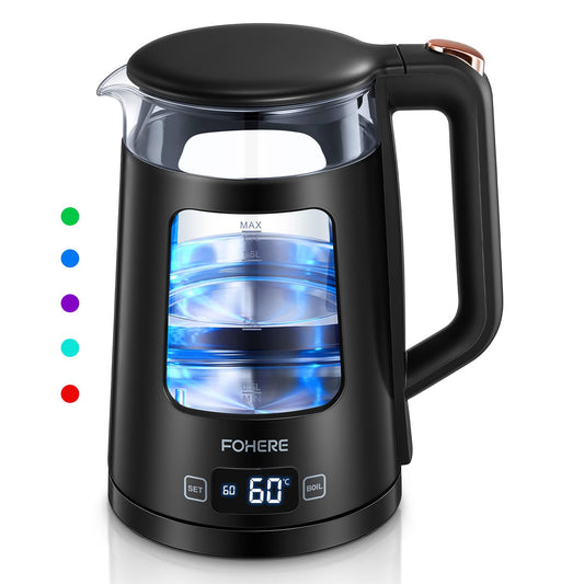 - Electric Kettle | 1.7L Glass Tea Kettle | 5 Temperature Control | 1500W Fast Boil | Auto Shut-Off & Boil-Dry Protection -
