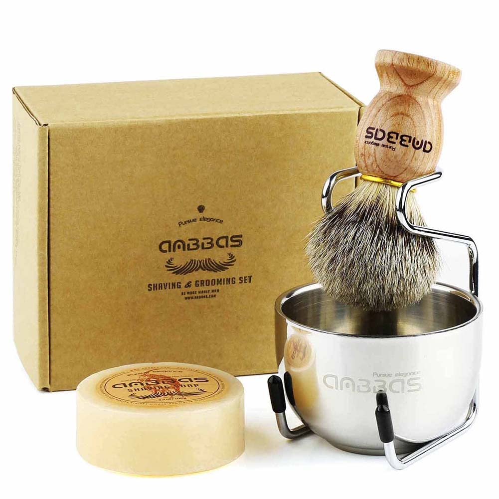 - Shaving Set | 4pcs | Badger Hair Shaving Brush | Stainless Steel Shaving Brush Stand | Perfect for Dad Gift -