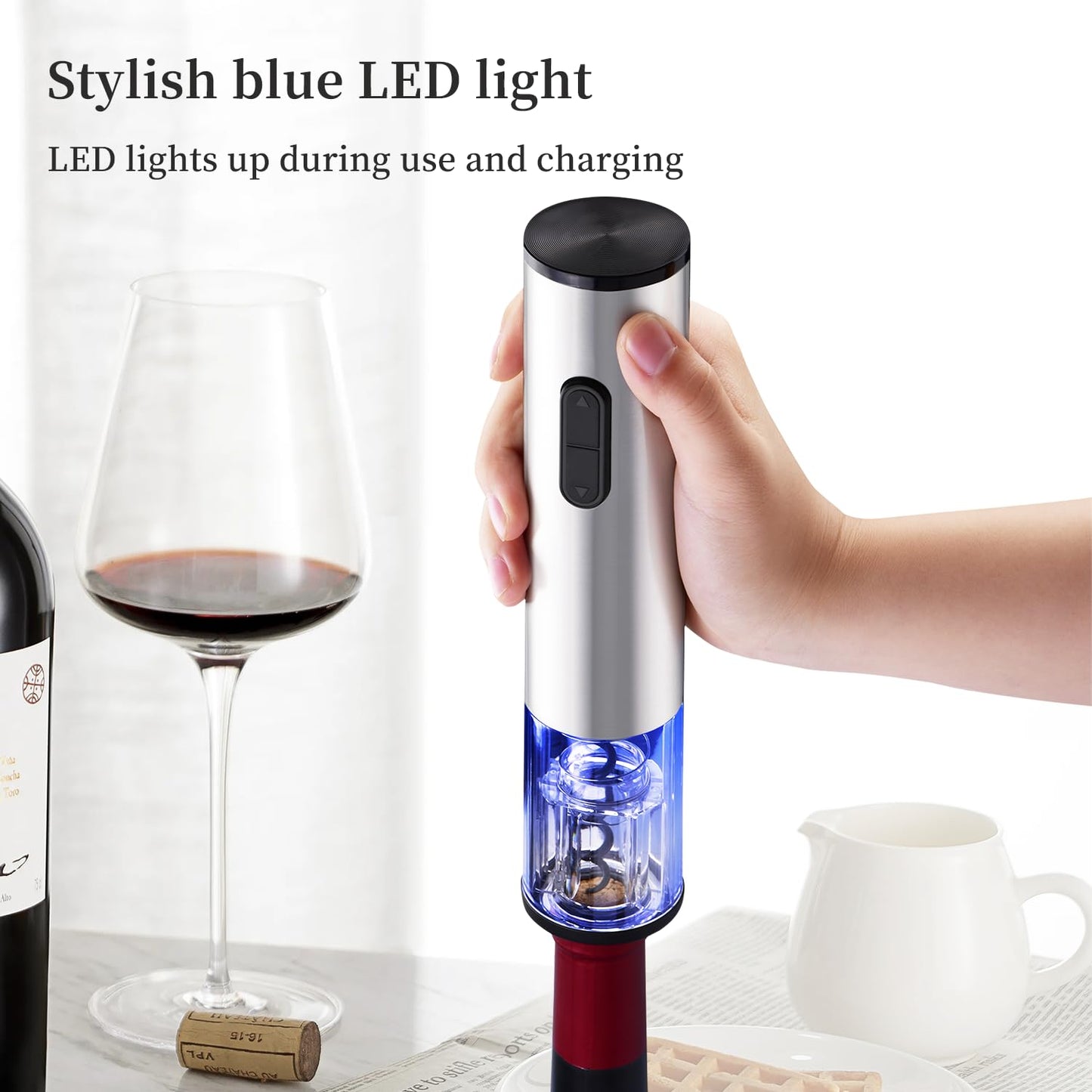 - ELMWAY Electric Wine Opener Electric Wine Bottle Corkscrew Opener | Foil Cutter Set -