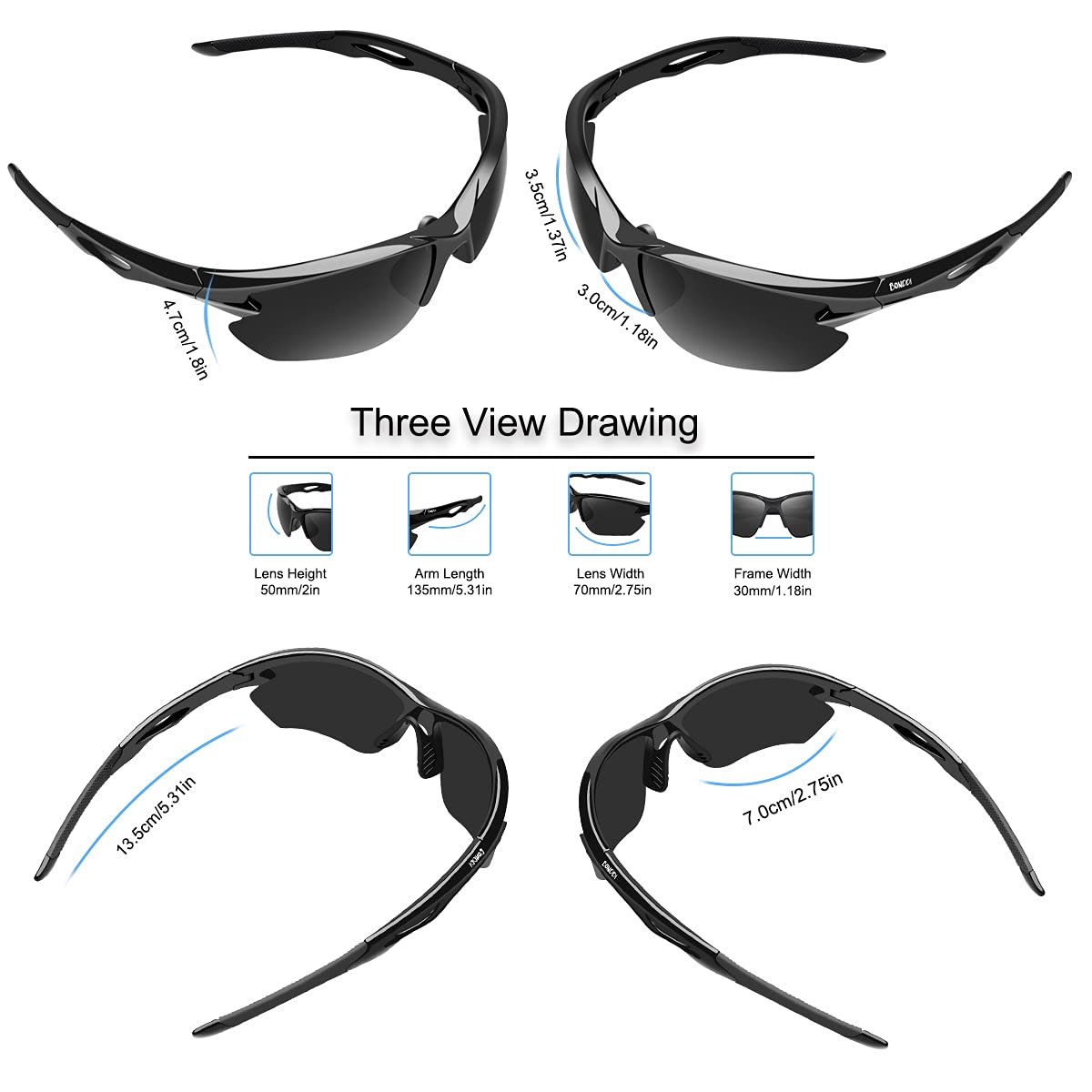 BONDDI Sunglasses Men - Polarized Sports Sun Glasses Ultra Light Unbreakable Frame Eyewear UV400 Protection for Man Women