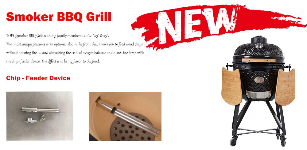 - YNNI KAMADO TQ0C23GR XL 23" Grill, Green with Chipfeeder, BBQ, Ceramic, Egg, Smoker