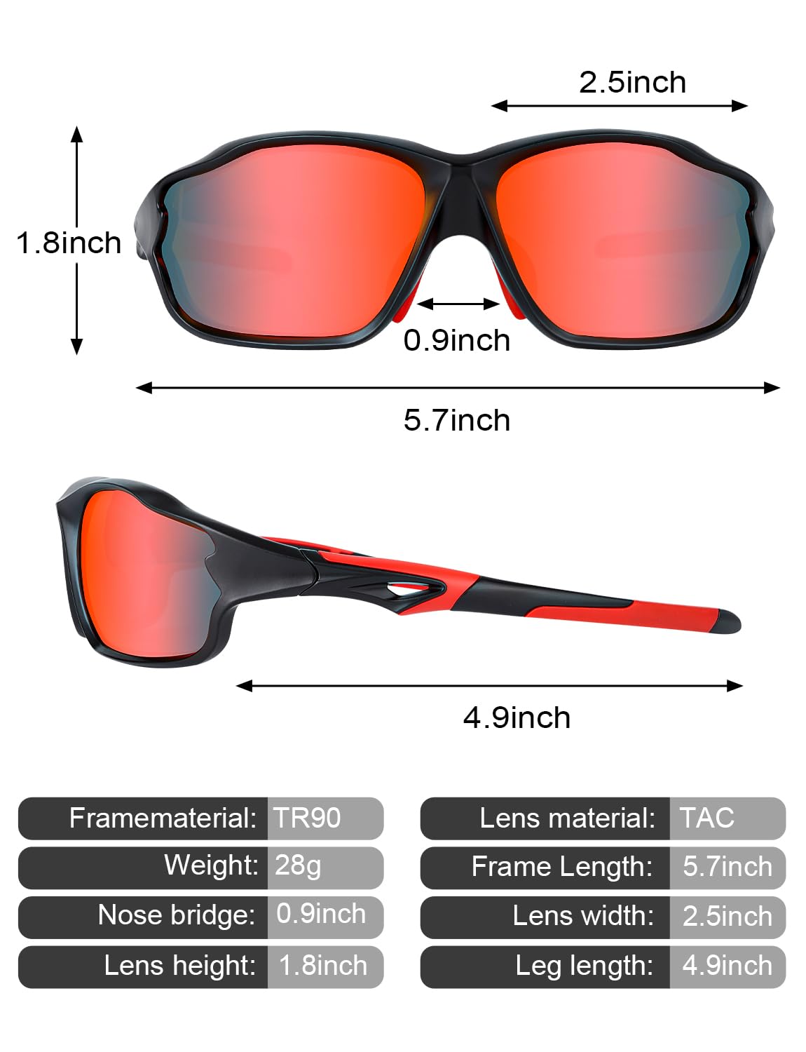 BEACOOLCycling Glasses Polarized Sports Sunglasses for Men Women UV400 Protection Tac Mens Sunglasses For Softball Fishing Baseball Running Golf (BlackRed)