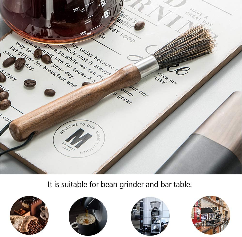 Coffee Grinder Cleaning Brush,Espresso Machine Cleaning Brush Natural Boar Bristles Walnut Handle with Lanyard, Coffee Tool for Barista Home Kitchen