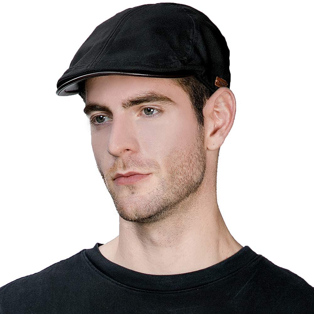 Comhats Mens Showerproof Waterproof Flat Duckbill Cap Gatsby Ivy Irish Newsboy Cabbie Golf Shooting Driving Hat Adjustable (M/L, Black)