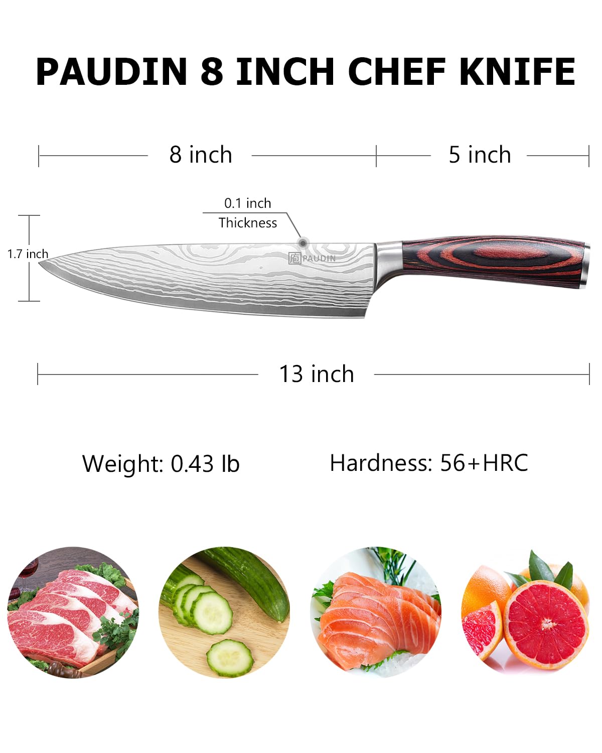 - PAUDIN Chef Knife | Kitchen Knife 8 inch Professional | Ultra Sharp Chefs Knife -