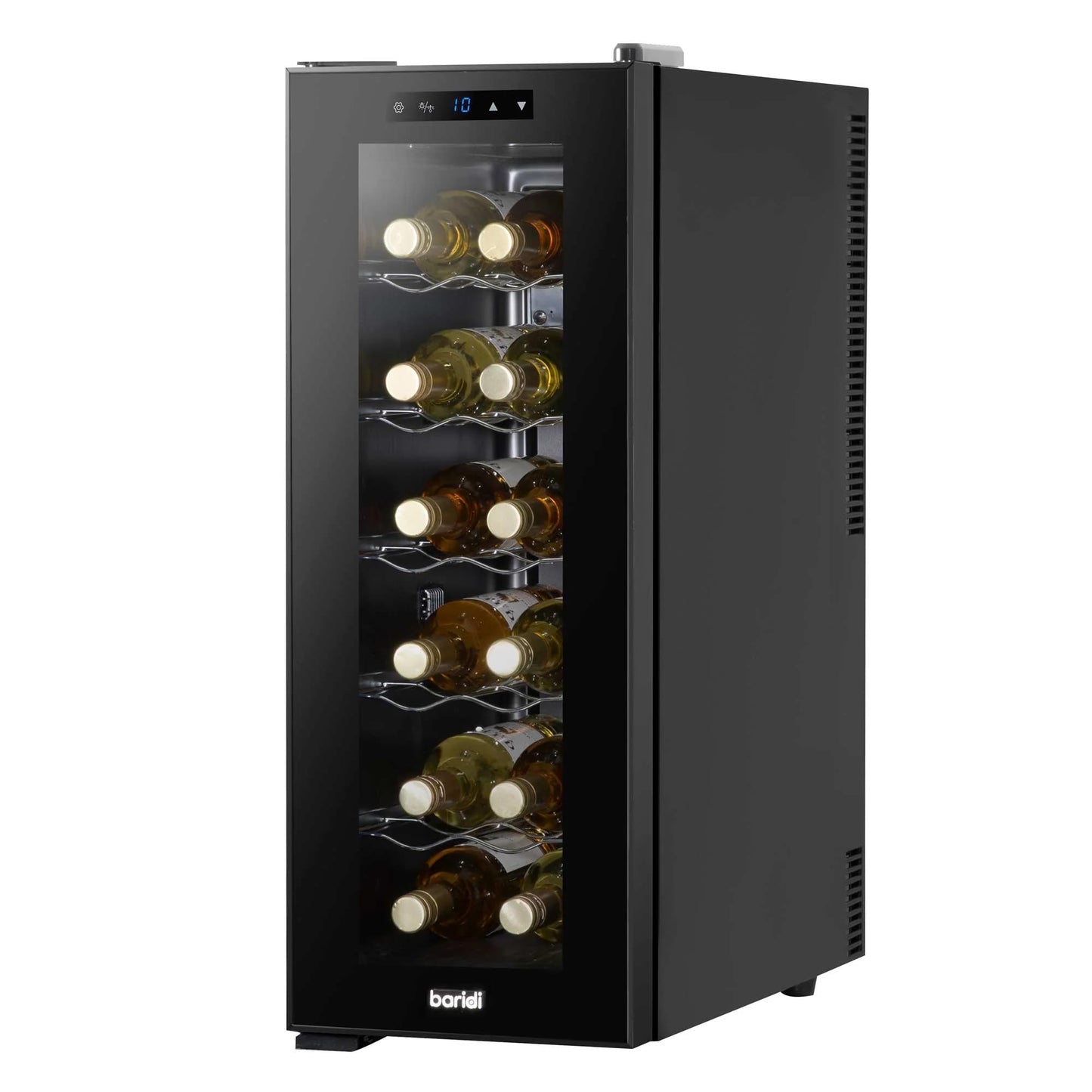 Baridi 12 Bottle Wine Cooler with Digital Touch Screen Controls & LED Light, Black - DH73