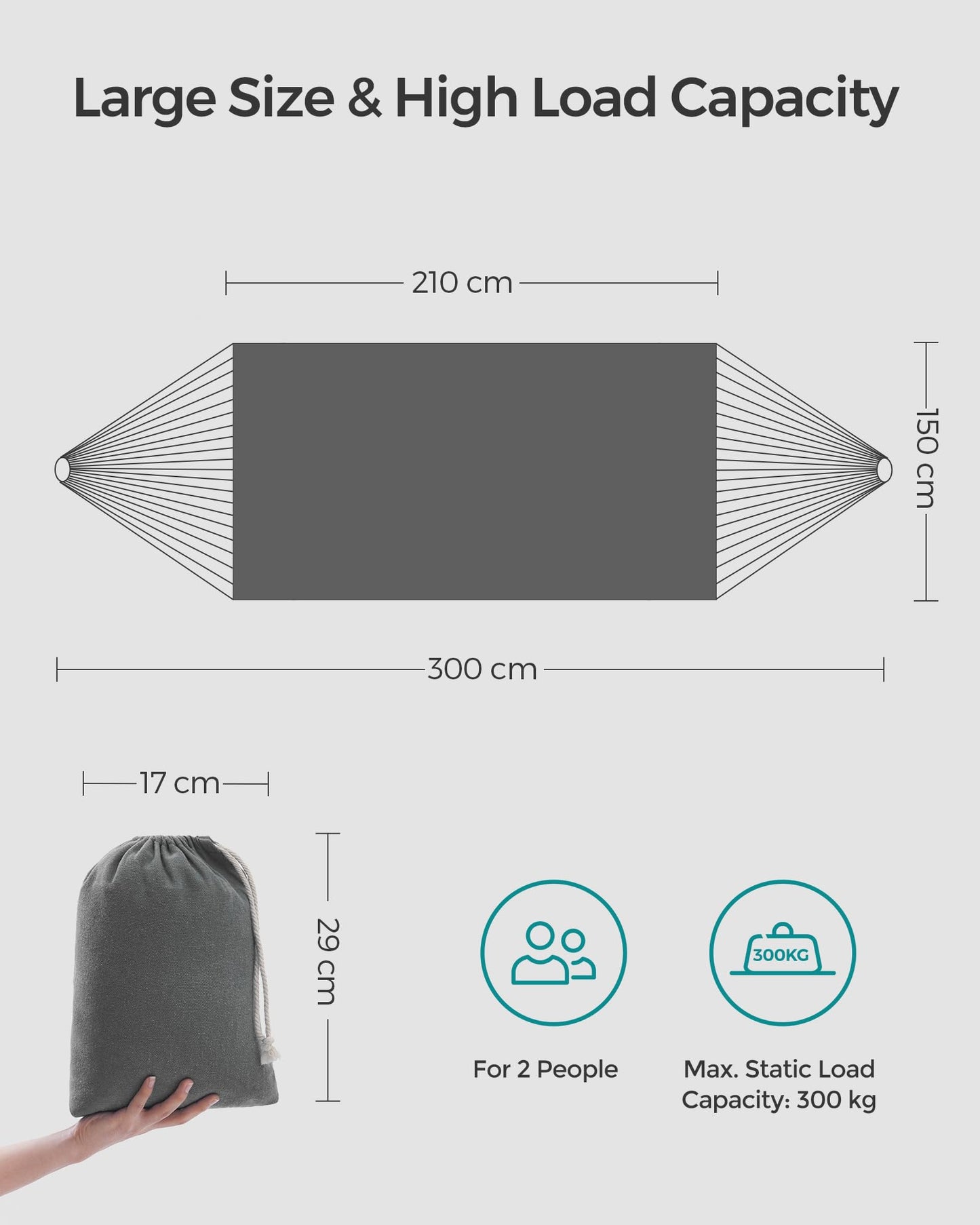 - SONGMICS Hammock | 210 x 150 cm | Double Hammock | 300 kg Load Capacity | For Terrace, Garden, Outdoor, Camping | Complete With Carry Bag | Grey GDC15GY -