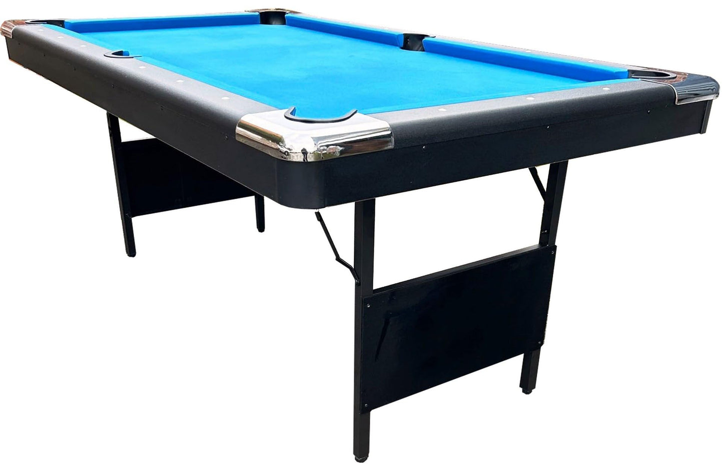 6ft Folding Leg Pool Table - Black Frame with Blue Cloth - Inc Accessories.