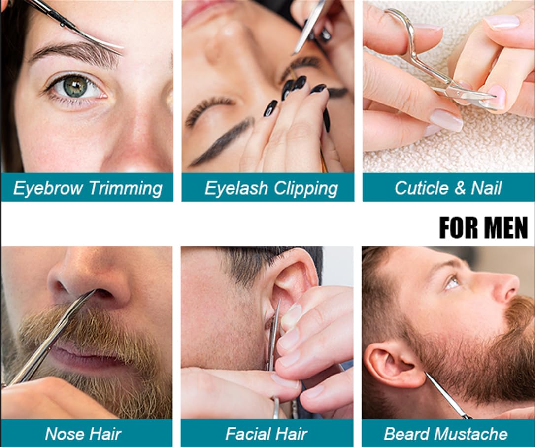 - Suvorna Small Scissors for Eyebrow, Beard, Mustache, Facial, Brow, Eye Lash, Nose & Ear Hair | Curved Scissors for Men's & Women's Grooming -