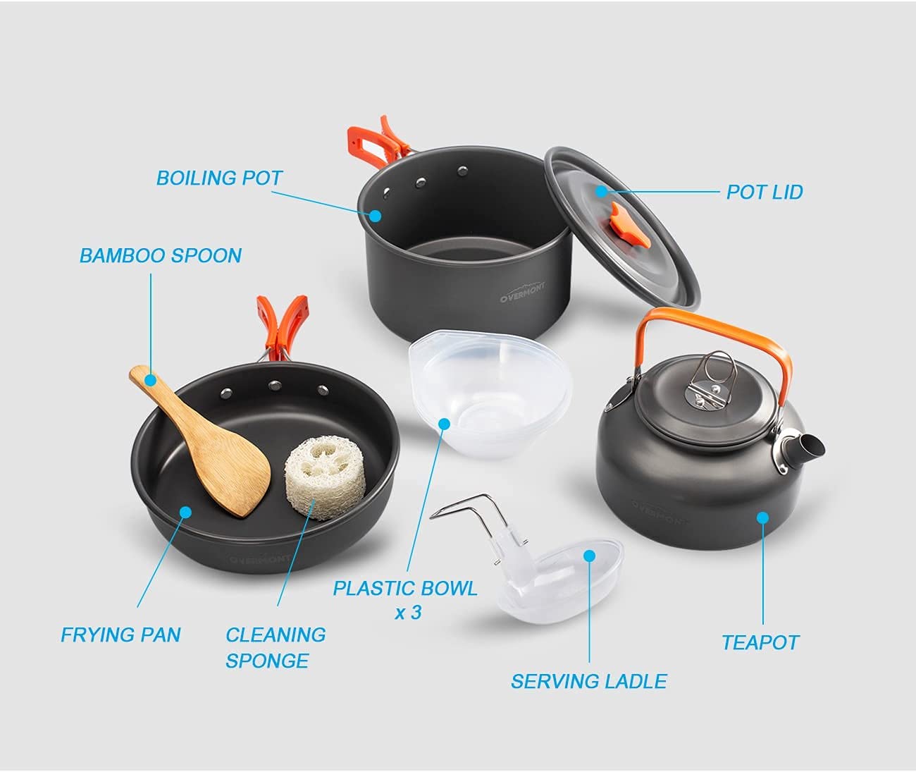 - OVERMONT Camping Cookware Set | Outdoor Cooking Kettle Mess Kit Pots Pans -