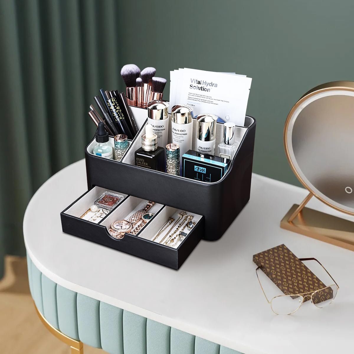 - KINGFOM Desk Tidy Organiser | Leather Desk Organiser -