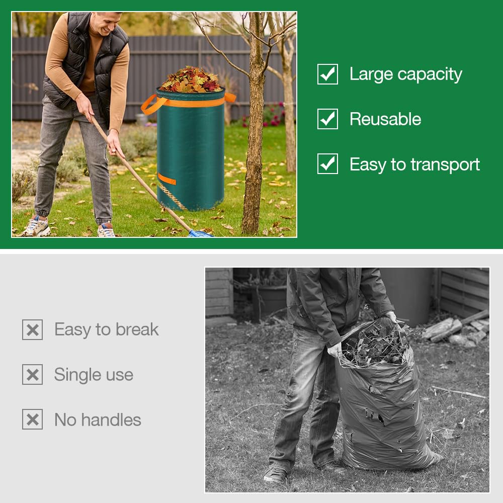 - Eurhomewit 3 Pcs Green Garden Waste Bags 272L -