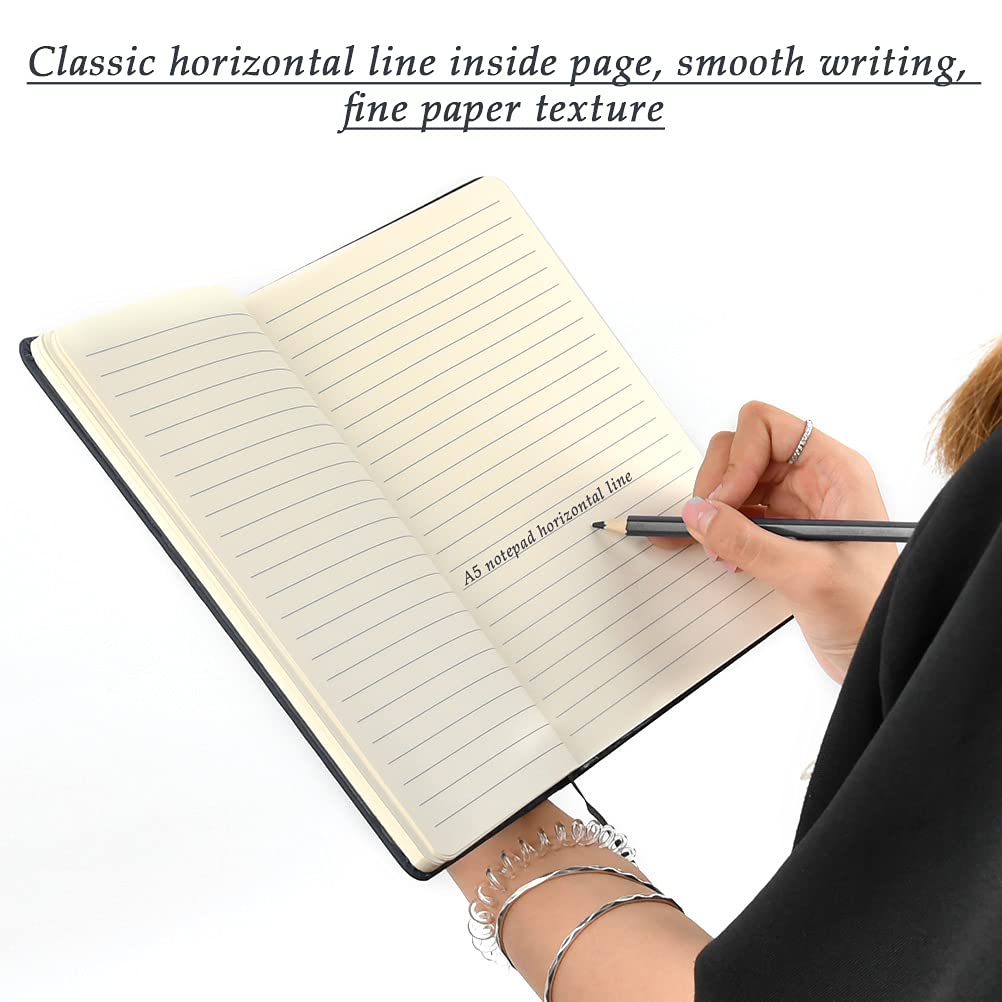 BEEK QS3I A5, 3 PCS Journal, Lined Notebook, Hardcover Notepad for Office, 160 Pages Book with Elastic Strap, Diary Pad for Business Writing, Note Recording-Balck, Acrylic, Black