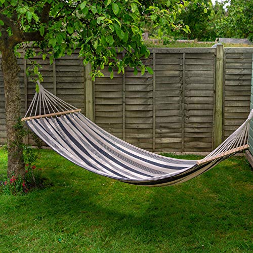 - Harbour Housewares 276cm Navy Stripe Cotton Hammock | With Wooden Spreader Bars & Cotton Carry Bag -