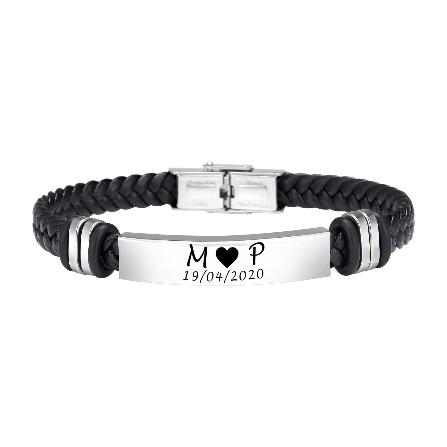 - Personalised Mens Leather Bracelets | Gift Box and Velvet Pouch -