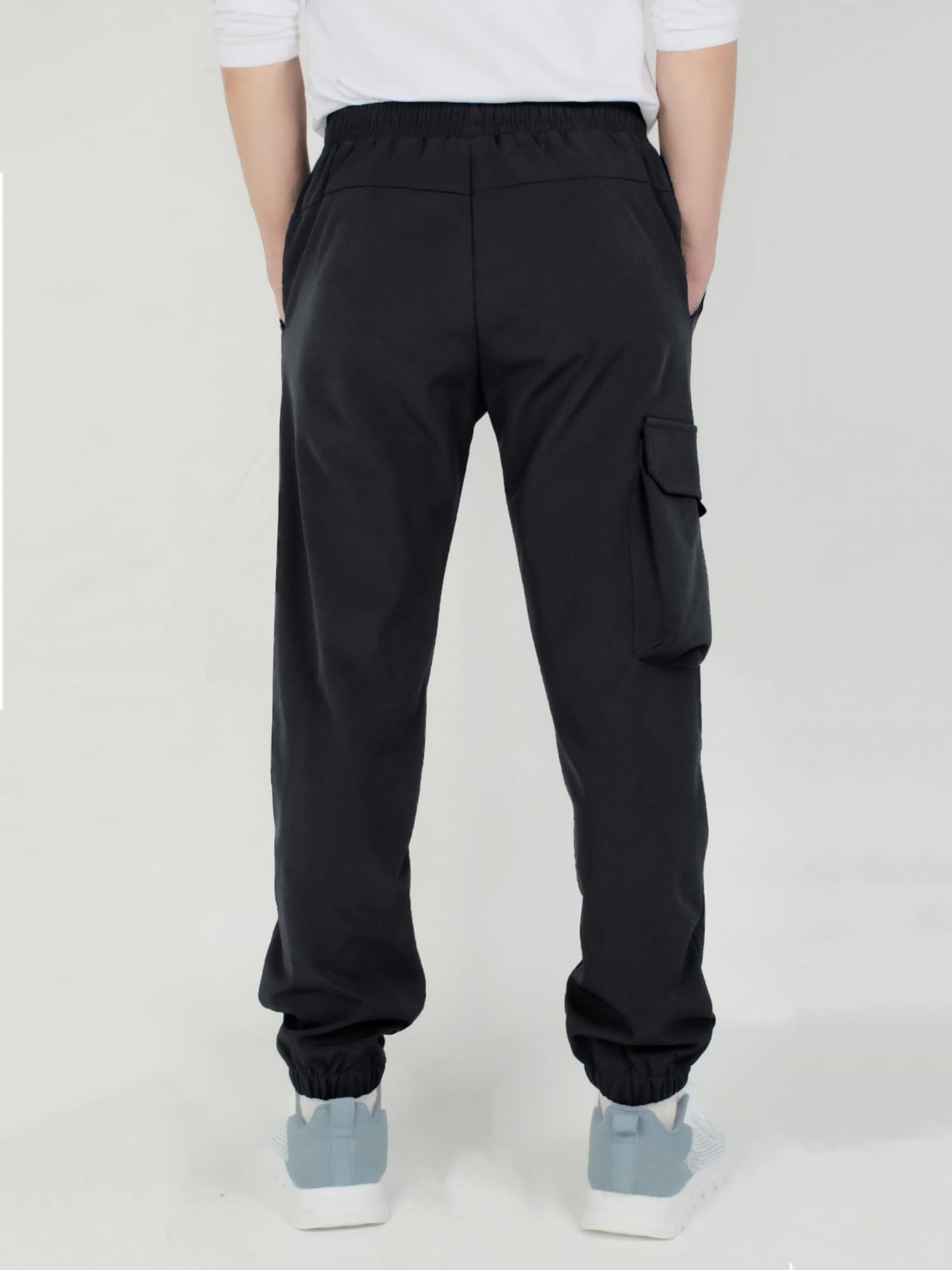 CAMLAKEE Kids Softhell Hiking Trousers Boys Waterproof Outdoor Cargo Pants Walking Jogging Bottoms with Elastic Waist Black UK:13-14 Years (manufacturers's size: 170)