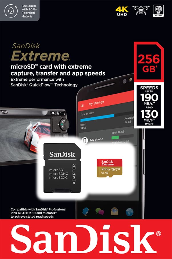 - SanDisk 256GB Extreme microSDXC card | SD adapter | RescuePRO Deluxe -