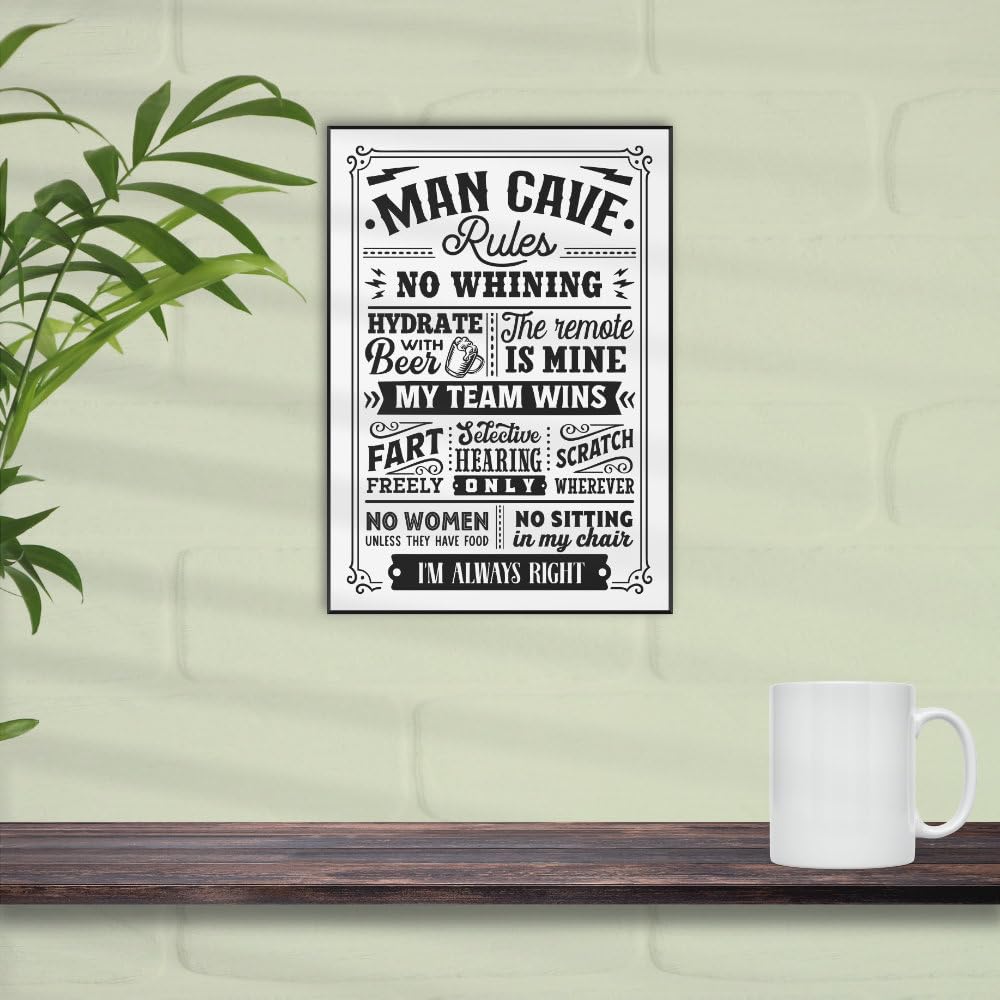 - Maise & Rose Man Cave Gift | Funny Man Cave Rules A4 Unframed Black and White Print | Man Cave Wall Art -