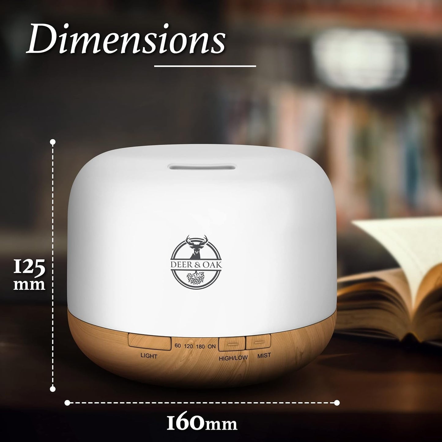 Deer & Oak - 500ml Aromatherapy Diffuser Humidifier - Essential Oil Diffusers For Home - Air Humidifiers - 7 LED Light Colours - Remote Control - Timer & Auto Empty Shutdown - Aroma Air Diffuser