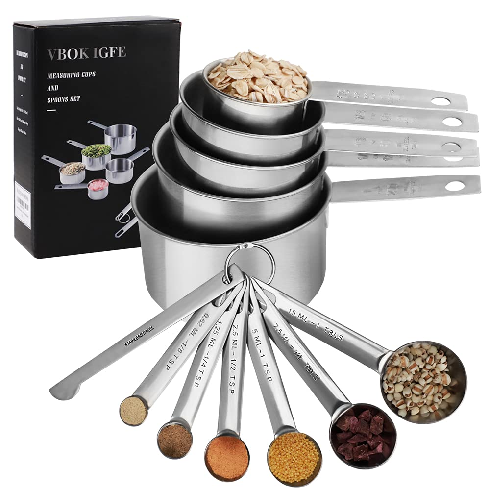 - Measuring Cups & Spoons Set of 12 | Premium Stainless Steel 5 Measuring Cups and 6 Measuring Spoons -