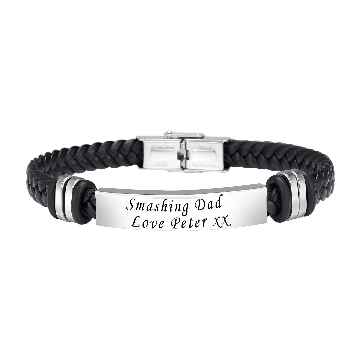 - Personalised Mens Leather Bracelets | Gift Box and Velvet Pouch -