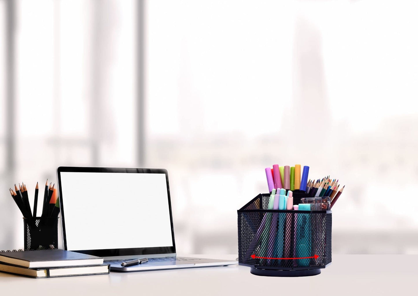 - EXERZ Desk Organiser | Mesh Desk Tidy Caddy | Pencil Holder | Multifunctional 360 Rotating -