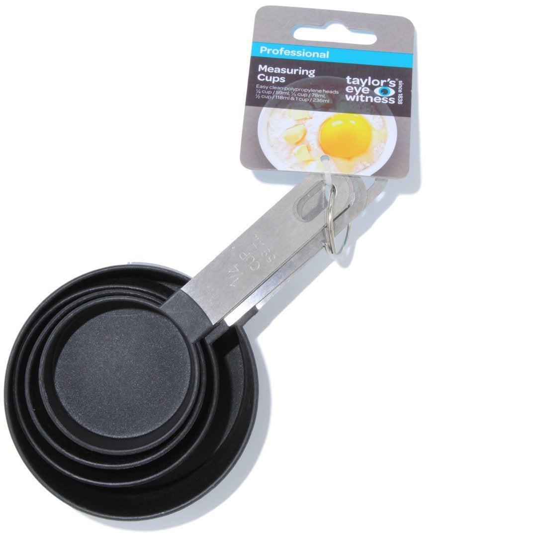 4 Set Kitchen Measuring Cups - Sizes: 1/4, 1/3, 1/2 & 1 Cup. Nesting/Stackable to Measure Dry or Wet Ingredients in Baking, Cooking, Mixing & Food Processing. Stainless Steel & Polypropylene. (Large)
