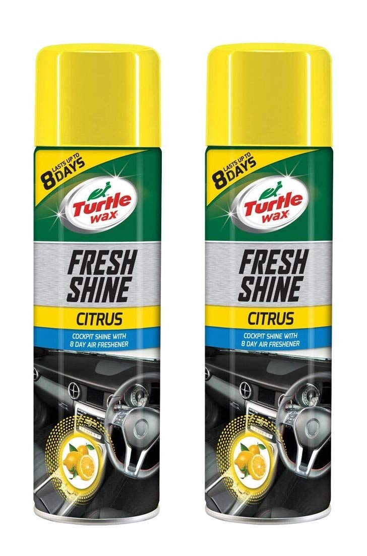 - Turtle Wax Fresh Shine | Interior Plastic & Dashboard Cleaner with Air Freshener | Citrus Scent 500ml x2 | -