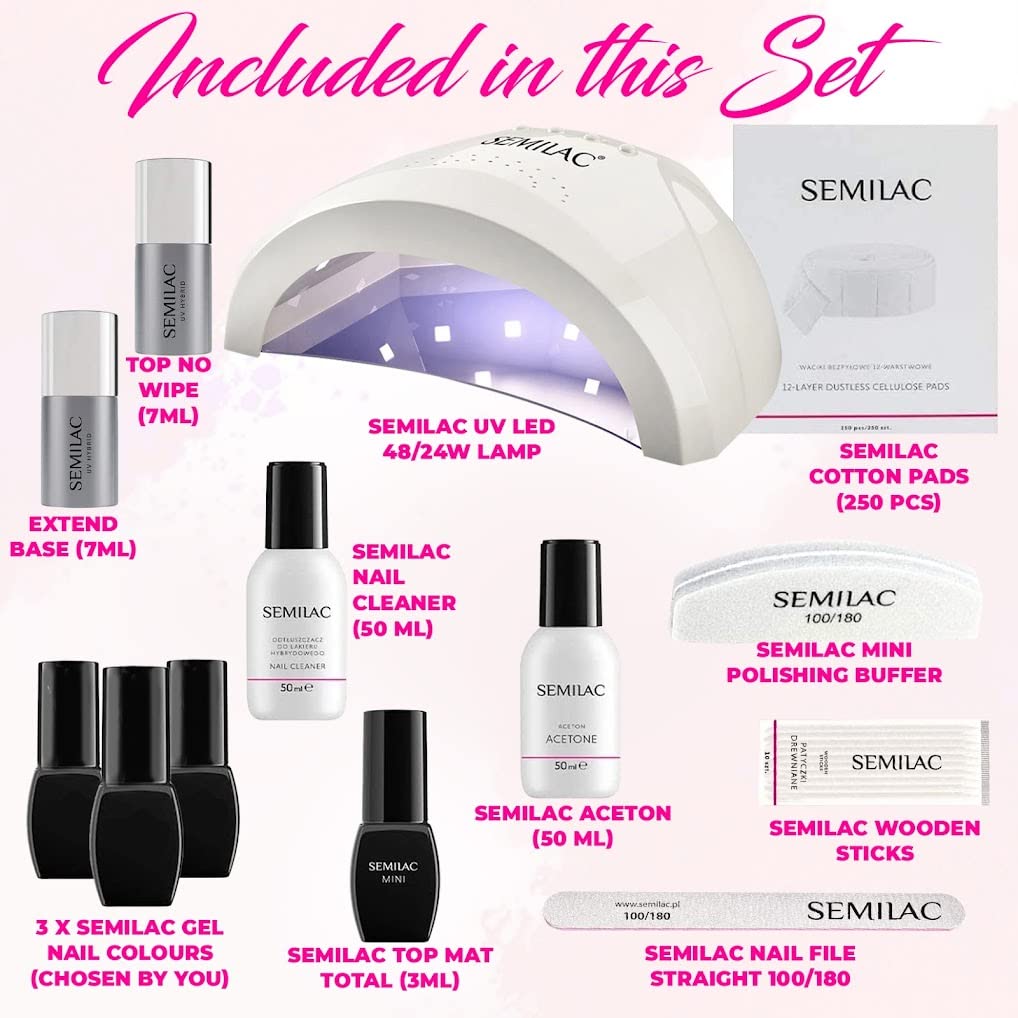 - SEMILAC Love Me Professional Gel Nail Starter Kit | UV Nail Lamp -