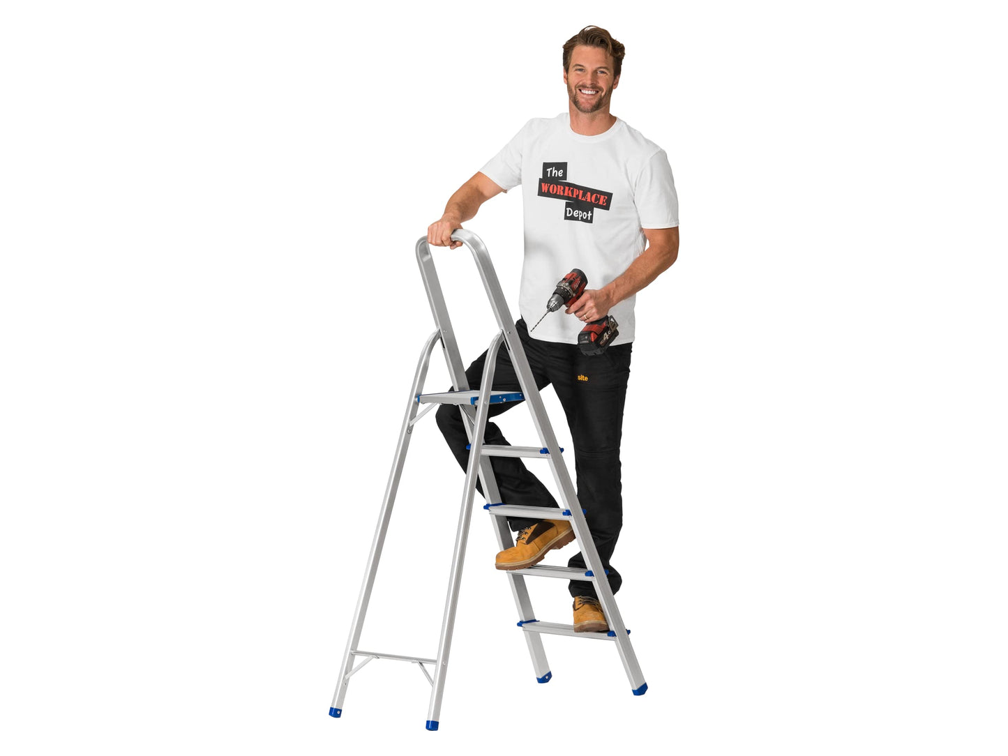 Aluminium Step Ladder, Lightweight Portable, Heavy Duty 3 or 4 or 5 Tread Folding Ladder (5 Tread)