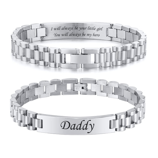 - TempBeau Daddy Gifts Mens Bracelet | Engraved Dad Silver Link Chains -