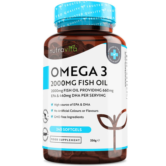 - Omega 3 - 240 Softgel Capsules of Sustainably Sourced Pure Omega 3 Fish Oil -