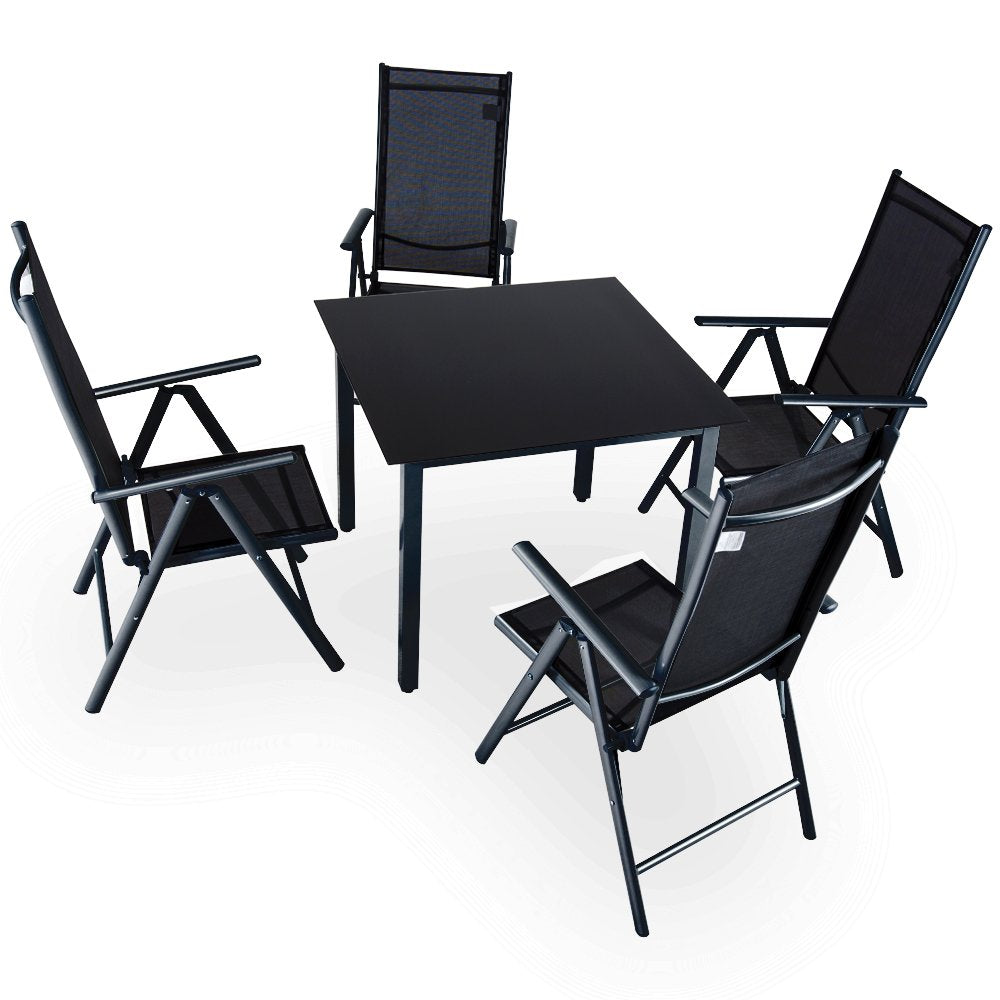 CASARIA® 4x Bern High Backed Folding Aluminium Garden Chairs | Weatherproof | 8-way Adjustable Reclining Backrest with Armrests | Lightweight 120 kg Load Capacity | Patio | Anthracite