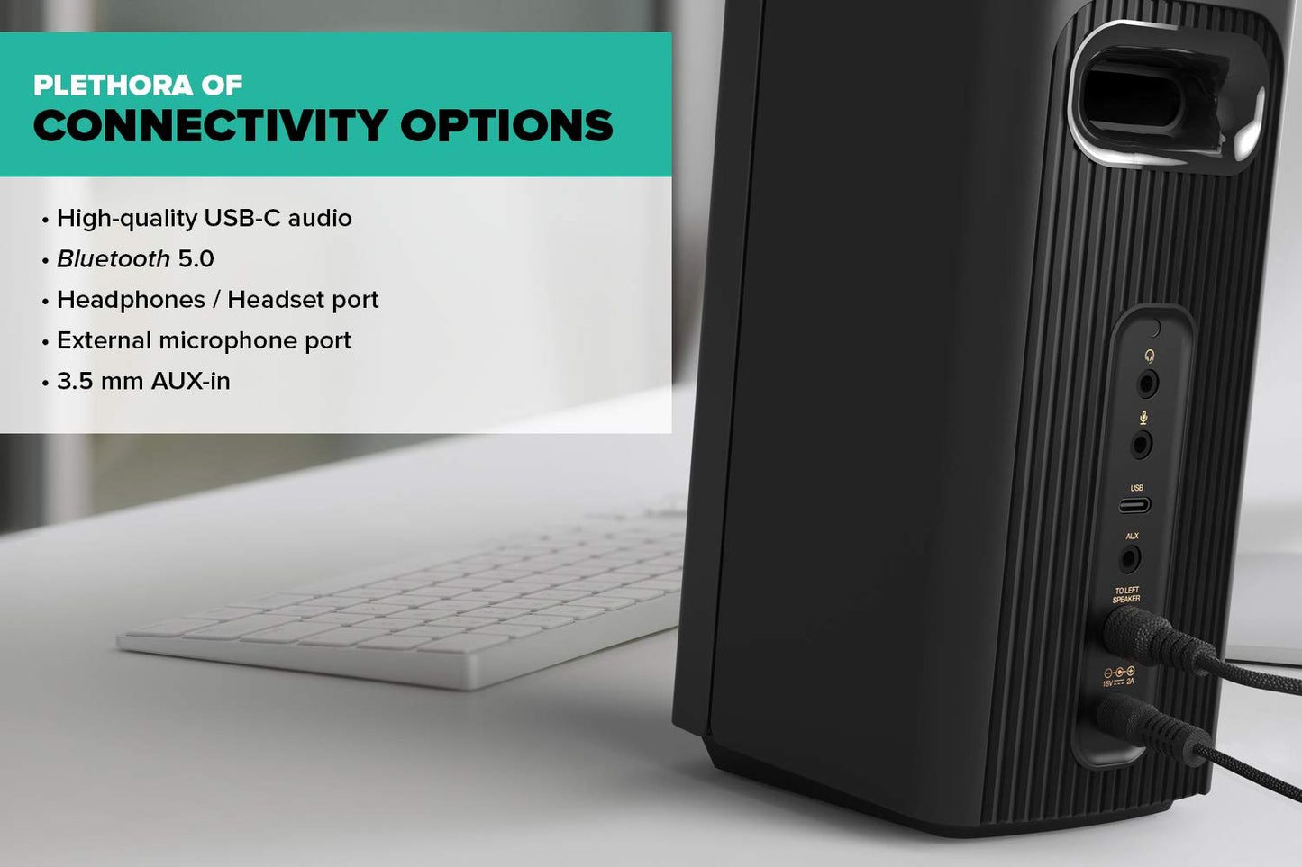 CREATIVE T60 2.0 Compact Hi-Fi Desktop Speakers with Clear Dialog and Surround by Sound Blaster, SmartComms Kit, USB-C Audio, Mic and Headset Ports, Bluetooth 5.0