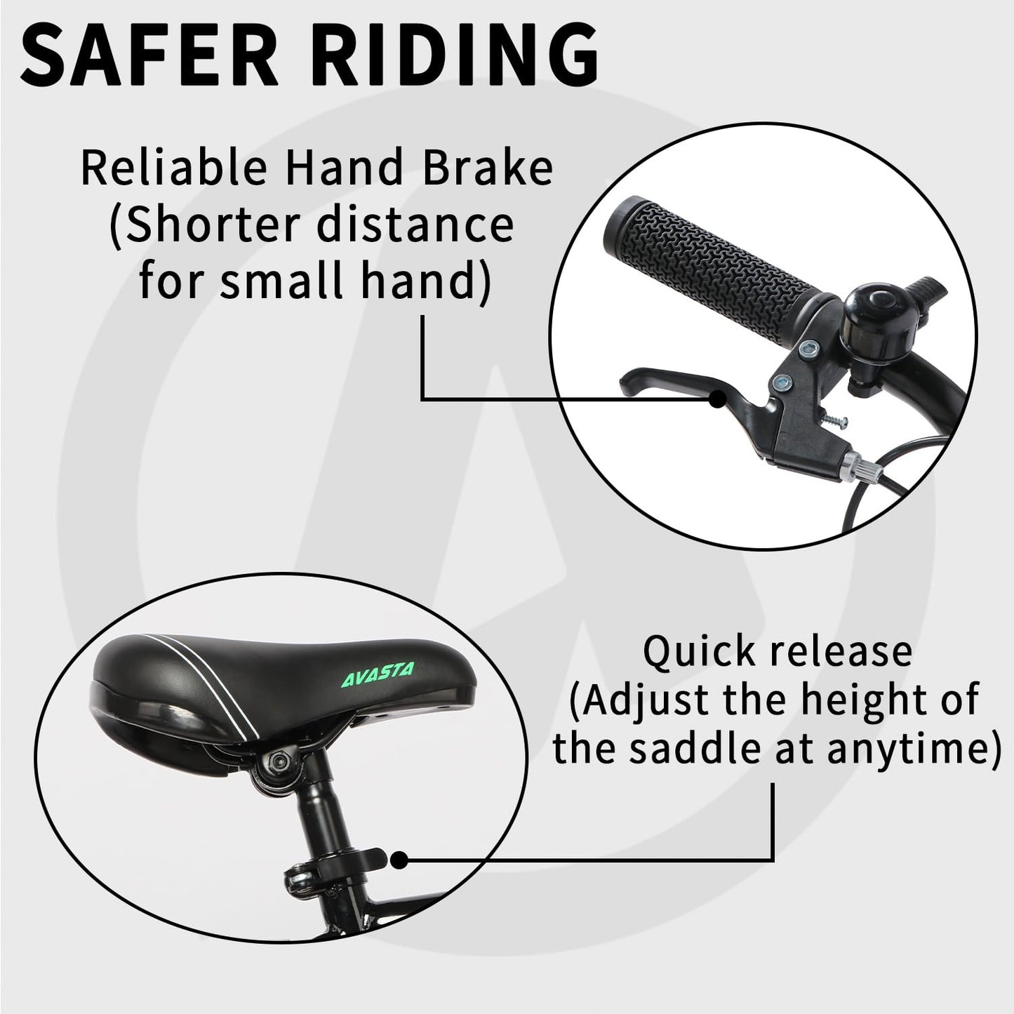 AVASTA 20 inch Kids Bike for 6 7 8 9 10 Years Old Big Kids Boys Girls Teen with Dual Handbrakes & Kickstand and Adjustable Seat,Black