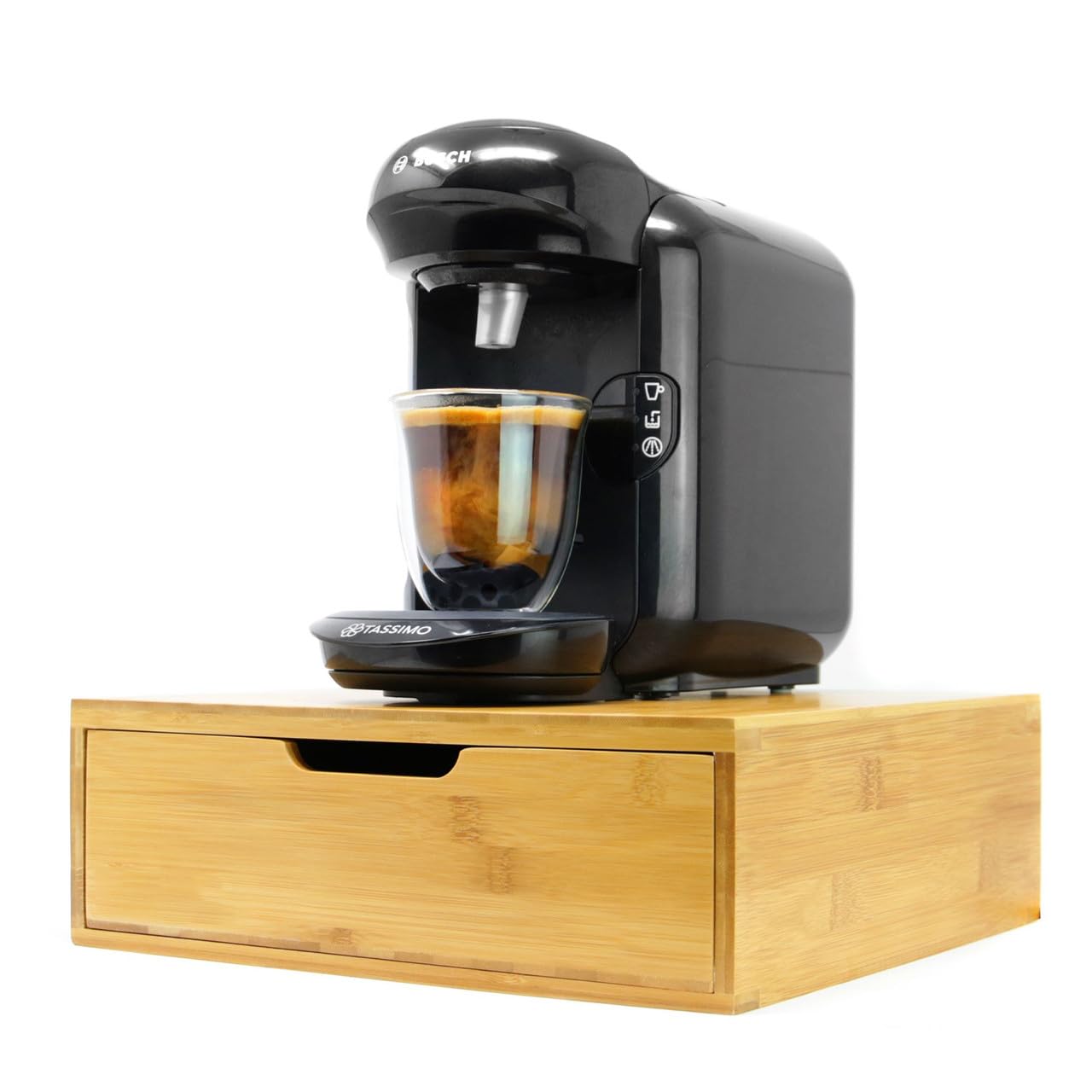 Bamboo 64 Coffee Pod Drawer | Tassimo Pod Compatible | Coffee Machine Stand | Pod Drawer Dispenser | Wooden Kitchen Storage for Coffee & Tea | M&W