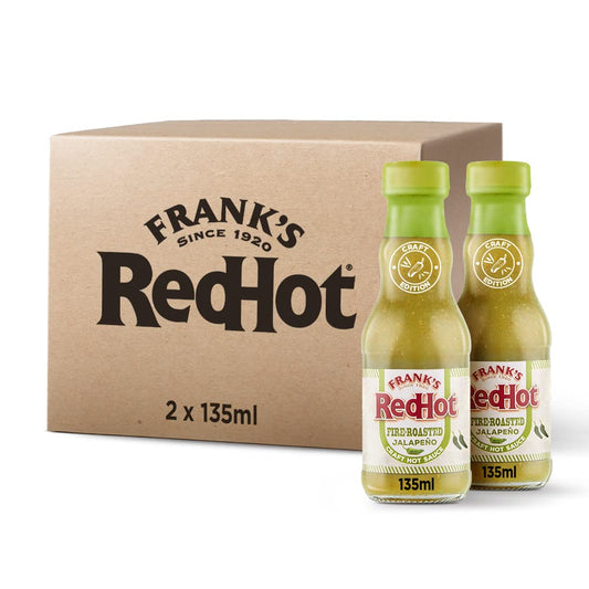 - Frank's RedHot Fire-Roasted Jalapeño Craft Hot Sauce 135 ML | Pack of 2 | Smokey Fiery Hot Chilli Sauce | Use as Condiment | for Veg & Non-Veg Cuisine | Perfect for Grilled Chicken, Nachos and Tacos -