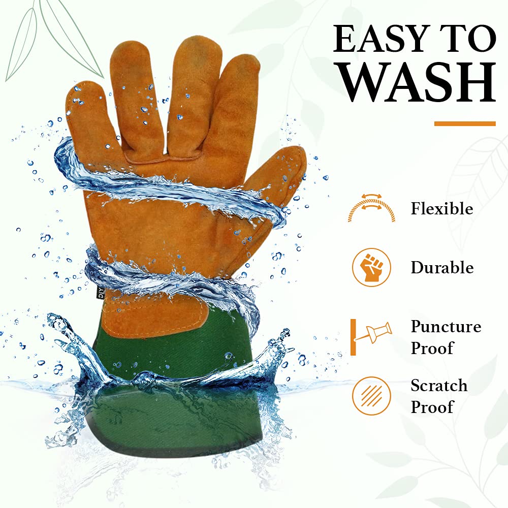- DIY Doctor - 1x Pair Unisex Leather Heavy Duty Gardening Gloves | Leather Work Gloves -