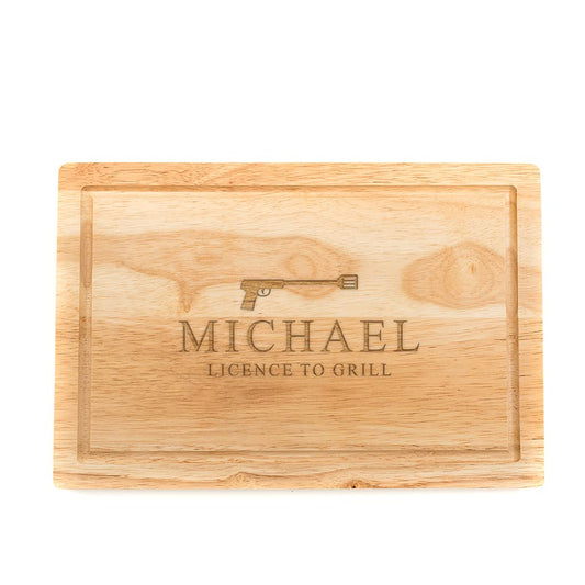 - Personalised Birthday Gifts for Men - "Licence to Grill" Wood Cutting Board -